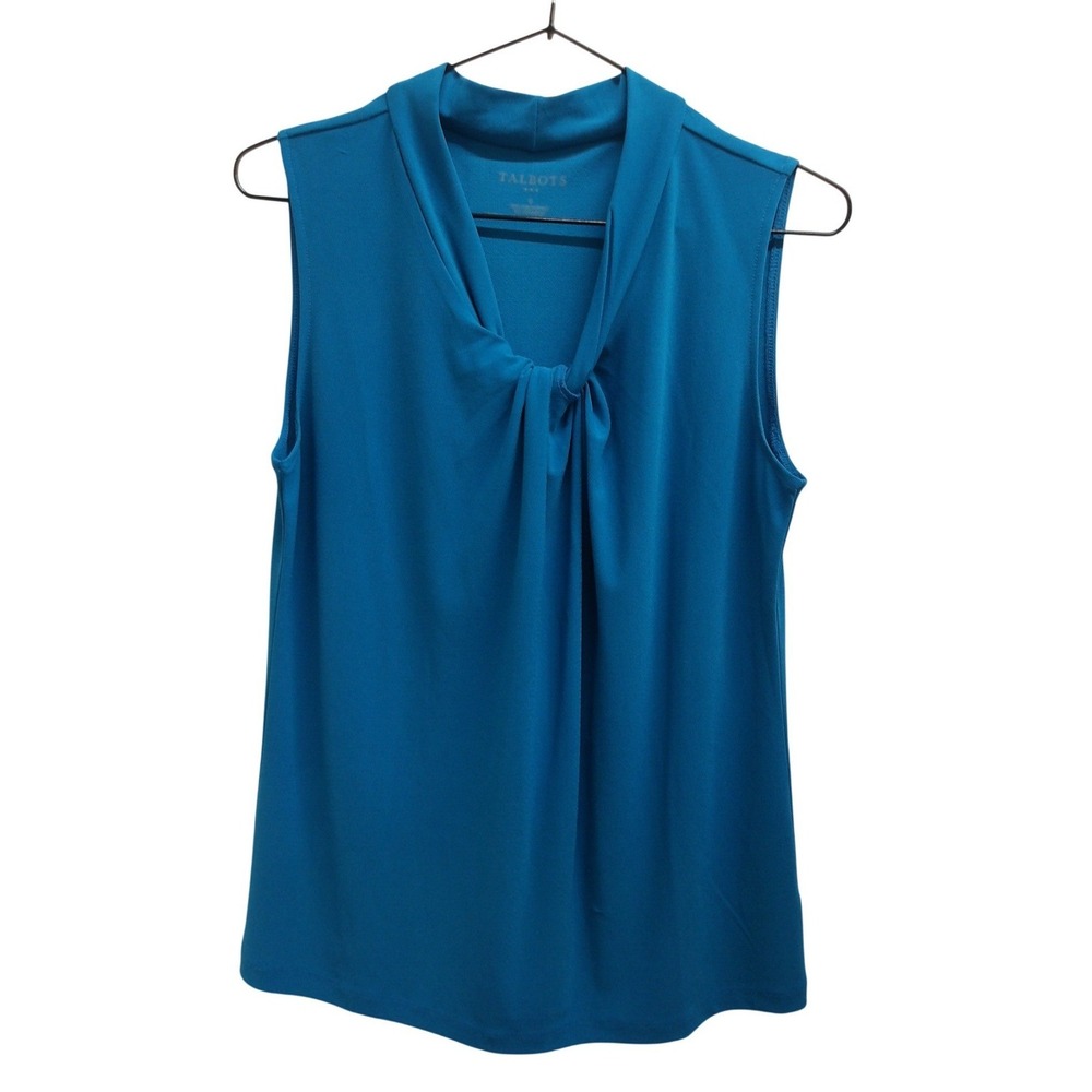 Talbots Teal Blue Twist Front Sleeveless‎ Knit Top Blouse Shell Size L /#26663